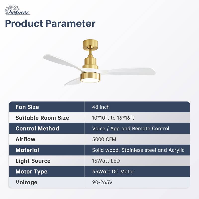 Modern Ceiling Fan With Light Smart Life APP Remote Control Timer For Alexa Google Bedroom Farmhouse