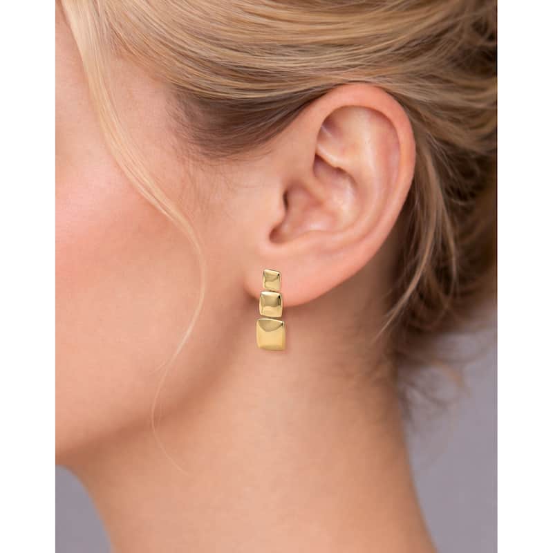 Clover 14K Yellow Gold Faceted Square Drop Stud Earrings