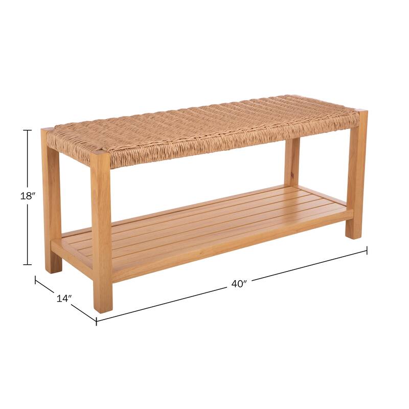 Newport 40" Wood Storage Bench with Handcrafted Woven Rope Seat, Natural