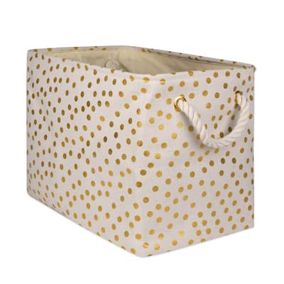 18" Chiffon White and Gold Dots Design Rectangular Large Bin