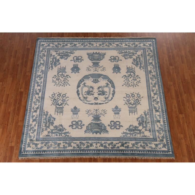 Art Deco Indian Square Rug Hand-Knotted Wool Carpet - 8'1" x 7'11"