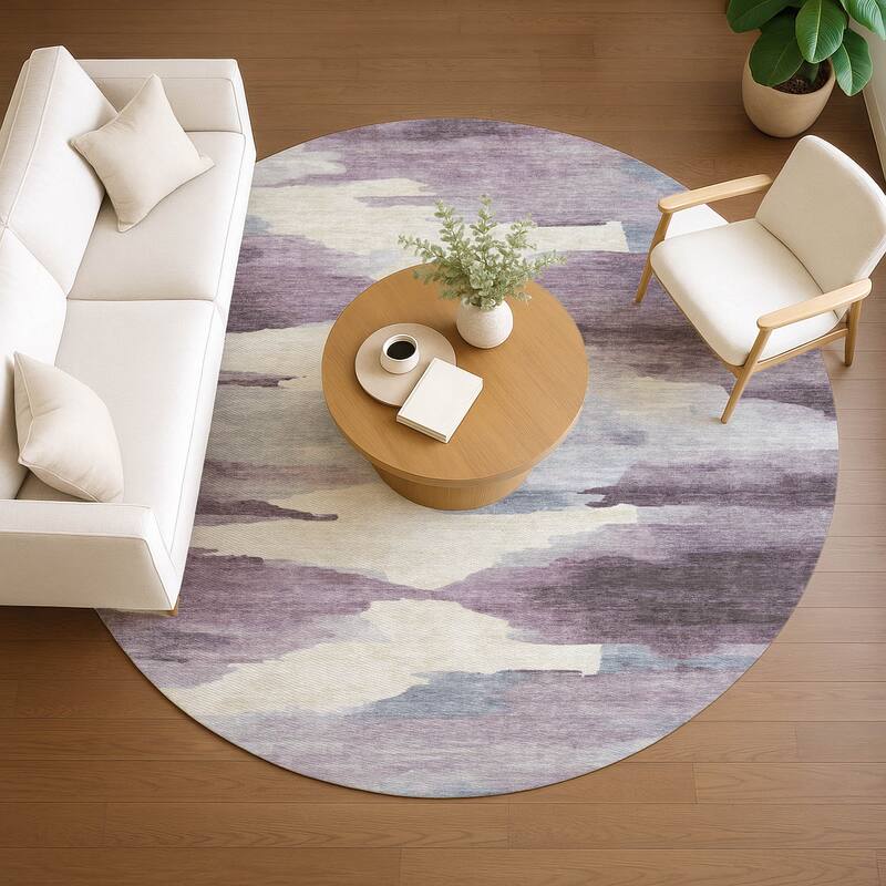 Machine Washable Indoor/ Outdoor Abstract Watercolor Chantille Rug
