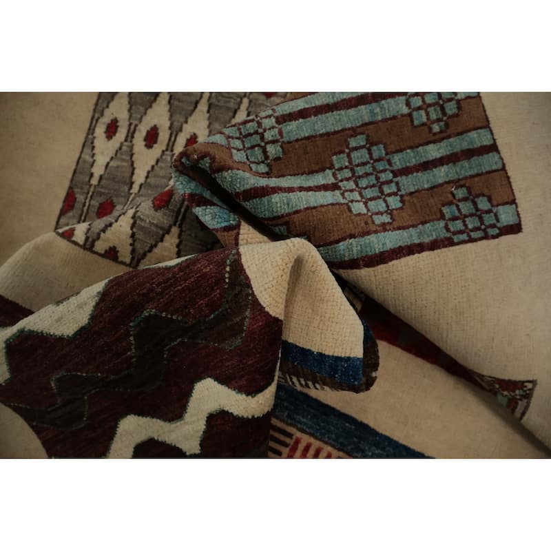 Hand Knotted Oriental 100% Wool Carpet Traditional Geometric Beige & Ivories Peshawar Area Rug - 11' 8'' X 8' 3''