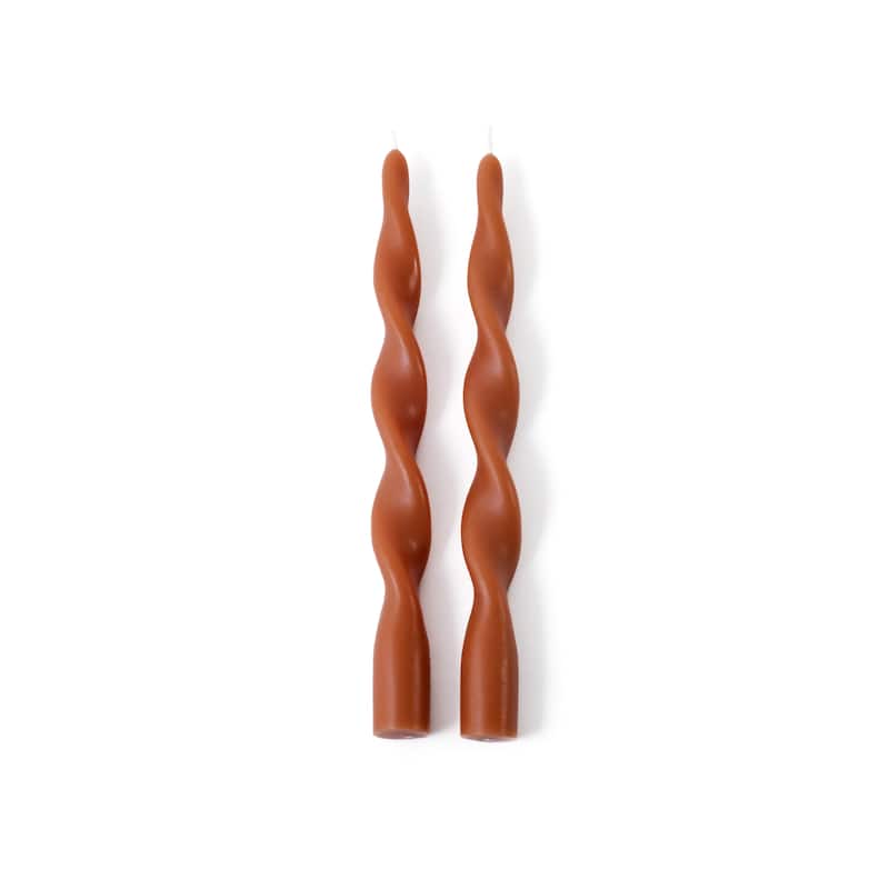 Lumière Twist Formal Taper Candles, Set of 12 - Holiday Table Décor - Amber Dune - 10"