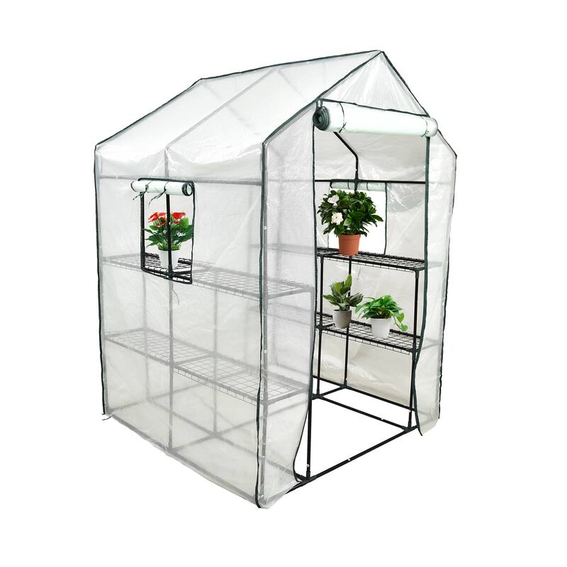 Portable Walk-in Green House , with 2 Tiers 8 Shelves Indoor and Outdoor Greenhouse for Garden/Patio/Backyard/Balcony - Portable - Metal
