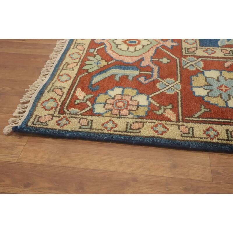 Hand-knotted Transitional Wool Carpet Blue Oushak Rug Floral Oriental Area Rug - 12' 2'' X 8' 10''
