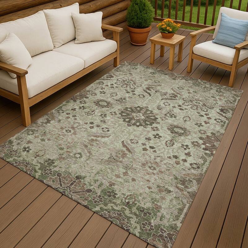Machine Washable Indoor/ Outdoor Global Firestone Chantille Rug - Celery - 2'6" x 3'10"