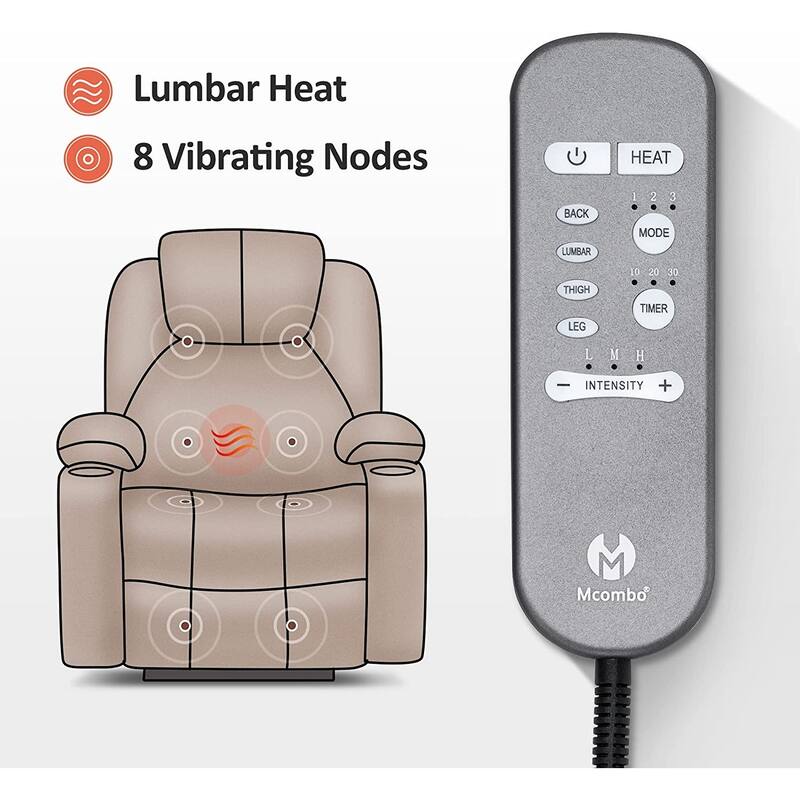 MCombo Small Power Lift Recliner Chair Sofa with Massage and Heat, 3 Positions and USB Ports Extended Footrest, Fabric 7141