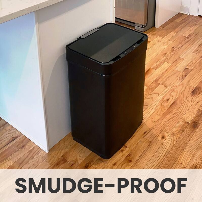 Hanover 13.2-Gallon (50-Liter) Hands-Free Metal Trash Can with Motion Sensor Lid in Fingerprint-Resistant Black Stainless Steel
