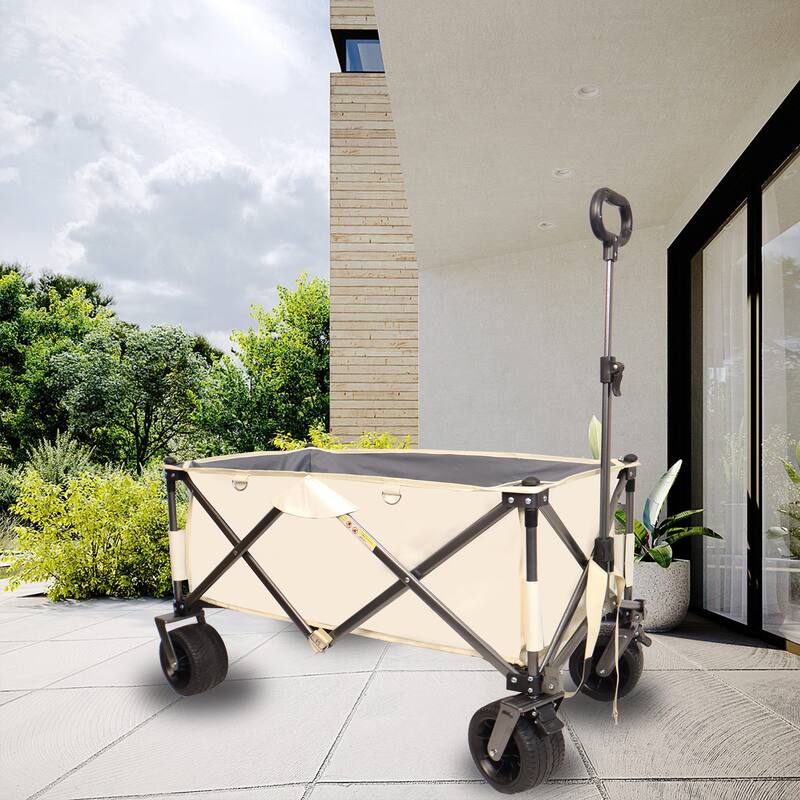 Heavy Duty Utility Folding Wagon Cart with Big Wheels, Adjustable Handle&Drink Holders