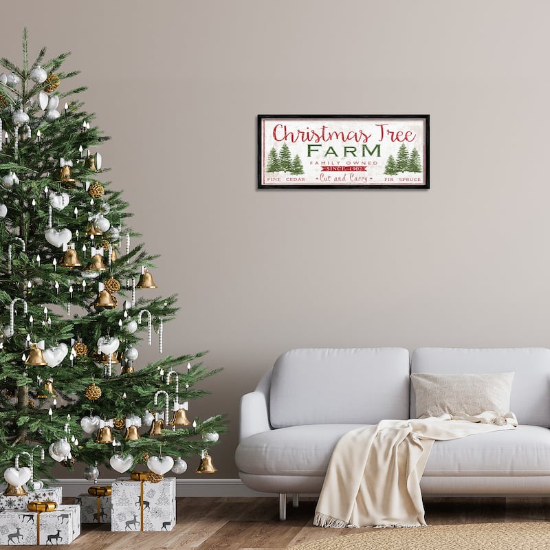 Stupell Vintage Christmas Tree Farm Sign Green Pine Forest Framed Wall Art - Red