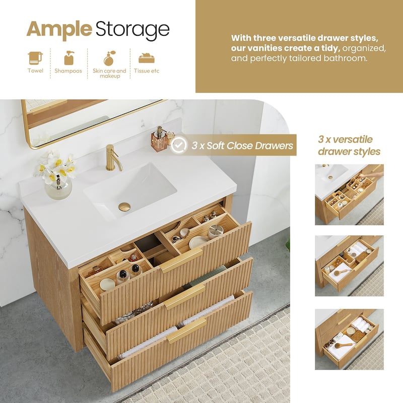 Santarem Single Vanity with Pure White Quartz Stone Top without Mirror