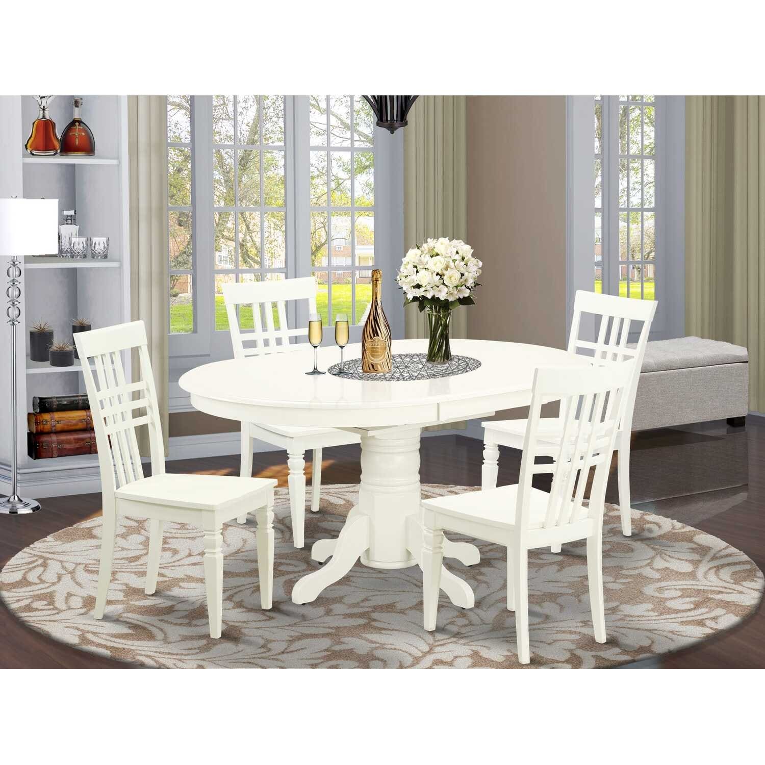 HomeStock 5-Piece Linen White Finish Solid Wood Top Dining table with 4 Chairs