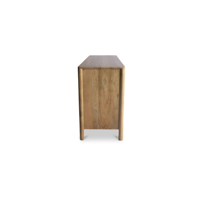 NADAAL STUDIOS Talric Sideboard, Hand-Carved Dimensional Front in Solid Mango Wood with Push-to-Open Doors, Natural