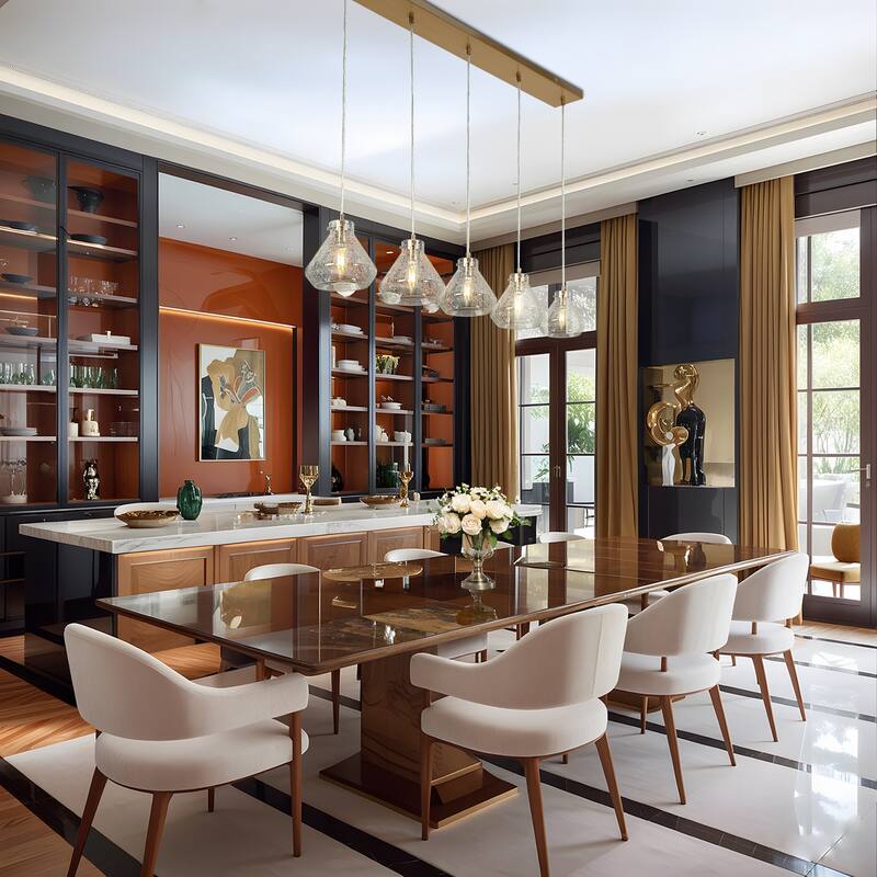 Modern Luxury 5-light Brass Gold Crackled Glass Chandelier Bowl-shaped Kitchen Island Light for Dining Room