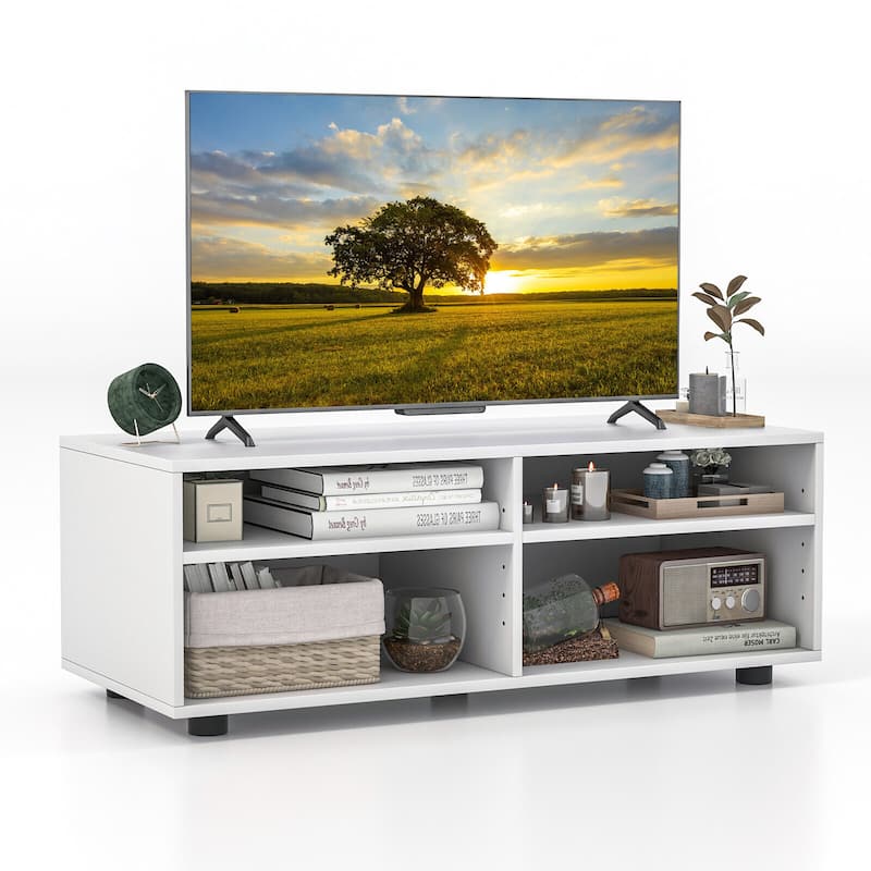 Gymax Media Console Entertainment Center 4-Cubby TV Stand Cabinet w/ - White