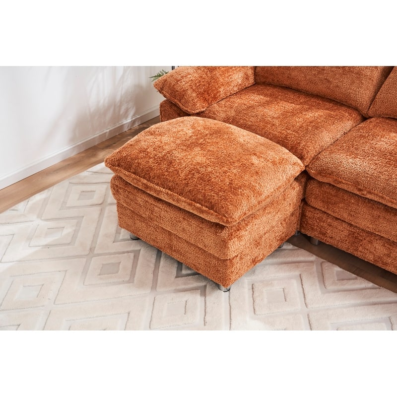Modern Upholstered Living Room L Shaped Sofa,Comfy Sofa Couch with Ottoman and Pillow Arms
