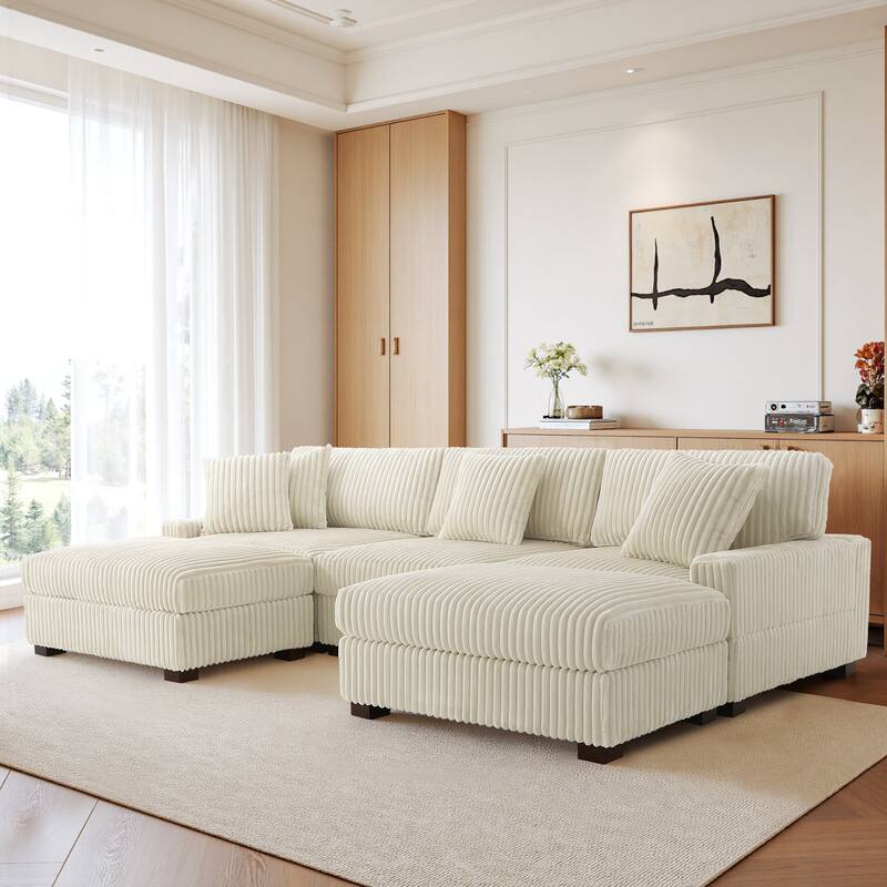 114.5" W Upholstered Sectional Modular Sofa with 2 Ottomans