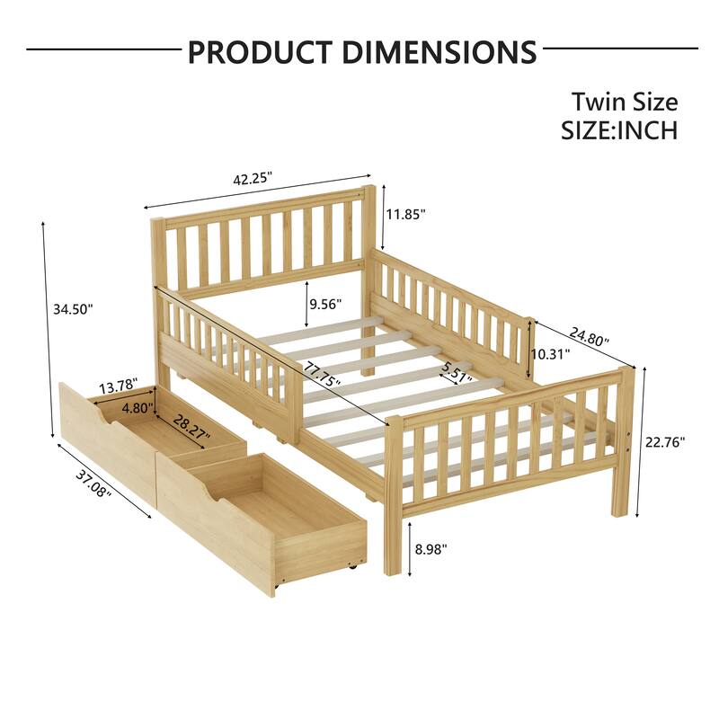 Classic Wooden Platform Bed with Dual Guardrails by Harper&Bright Designs