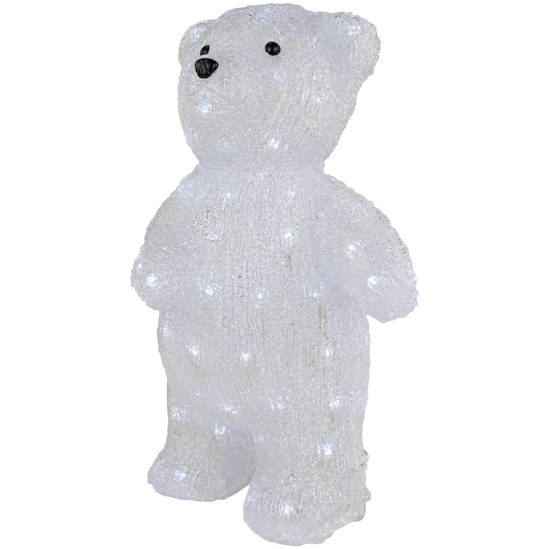 LED Lighted Commercial Grade Acrylic Polar Bear Outdoor Christmas Decoration - 16.5" - Pure White Lights - Clear