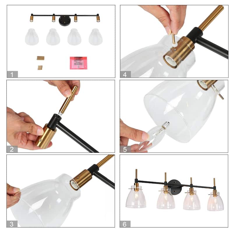 Black Gold 4-Light Modern Vanity Lights Bathroom Light Fixture with Clear Glass