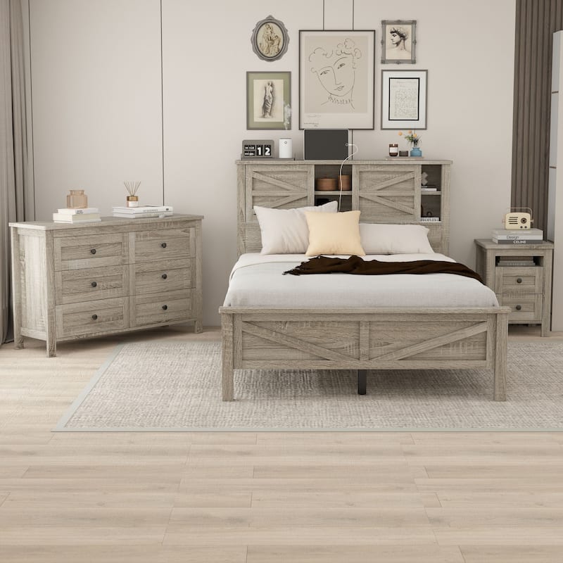 Farmhouse Style Platform Bed - Antique Gray - Queen