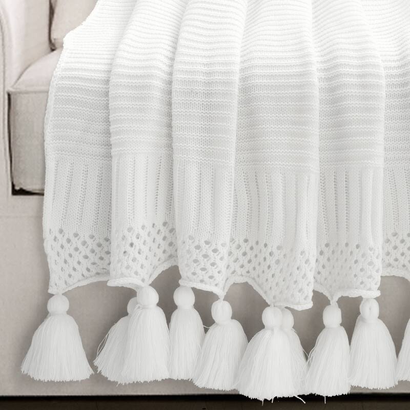 Lush Decor Boho Knitted Tassel Throw