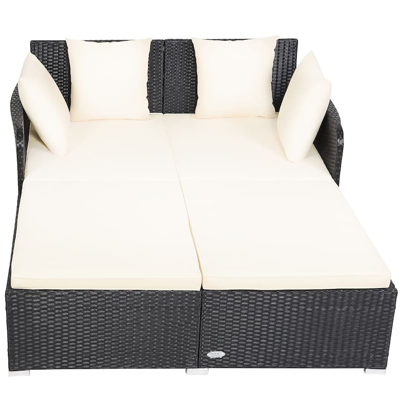 Costway Outdoor Patio Rattan Daybed Pillows Cushioned Sofa Furniture - See details