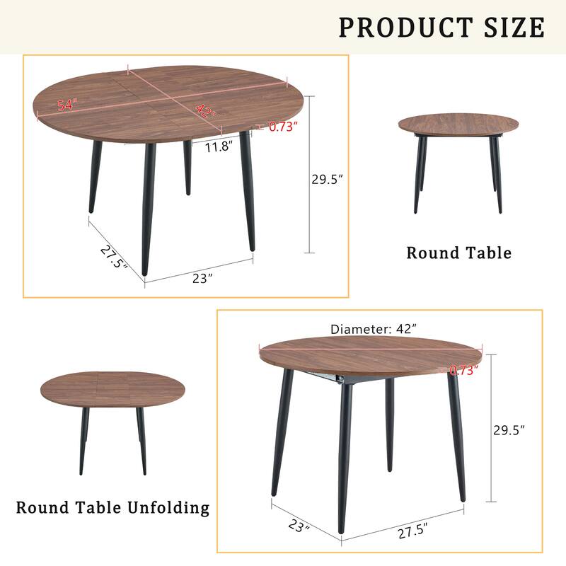 Smart Retractable Walnut MDF Table with Black Metal Legs – Sleek Modern Design for Contemporary Homes