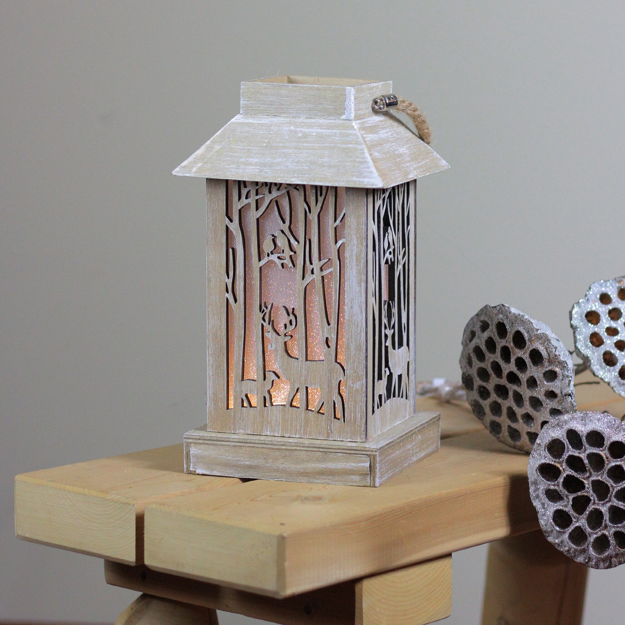 Shop 9 5 Lighted Wooden Reindeer With Trees Silhouette Lantern