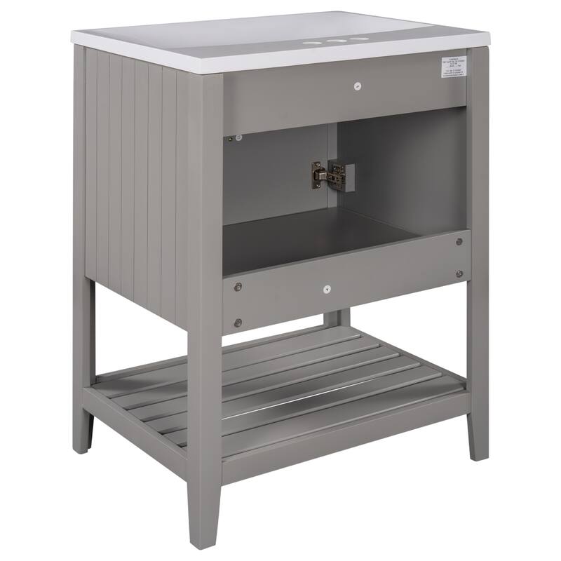 Bathroom Vanity with Sink, Small Storage Cabinet with 2 Soft Closing Doors, Sink Vanity with Solid Wood Frame