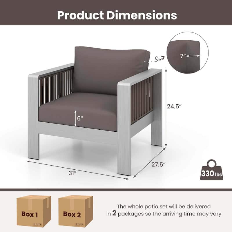 Costway 2 PCS Aluminum Single Sofa Outdoor Furniture Set with Thick - See Details
