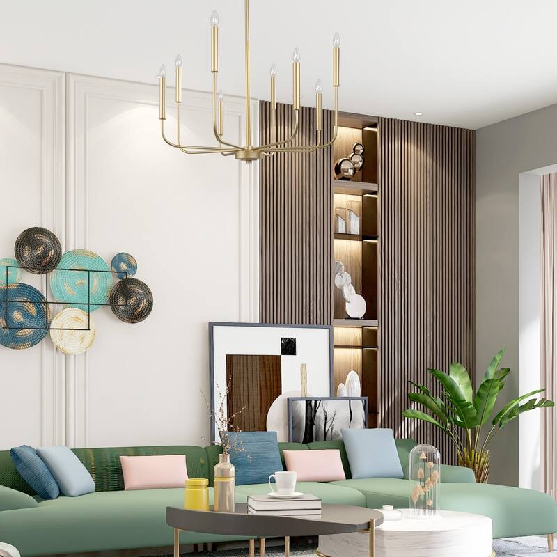 Modern Farmhouse 8-Light Chandelier Gold Classic Candle Light for Dining Room