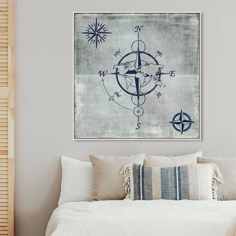 Oliver Gal 'Compass in Blue' Map Blue Wall Art Canvas