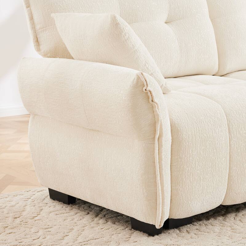 110.2" Chenille 3-Seater Sofa Set with Ottoman and Pillows, Solid Wood Frame and High-Resilience Cushions