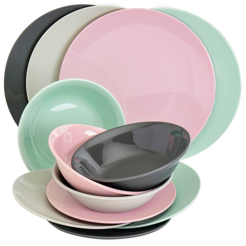 Tabletops Gallery Pastel 12 Piece Melamine Dinnerware Set