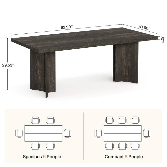 63-inch Rectangle Wooden Dining Table with Large Tabletop and Heavy Duty Legs for 4 to 6 People