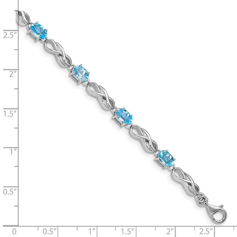 Curata 925 Sterling Silver 7" 4mm Genuine Blue Topaz Double Infinity Bracelet