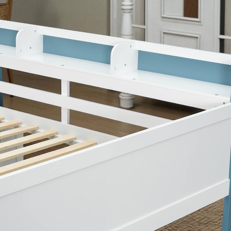 Full Size Wood Loft Bed with Desk, Wardrobe Storage, Shelves & Clothes Rail, 500 lb Bed Capacity, 77.8 x 70.1 x 75.6 in