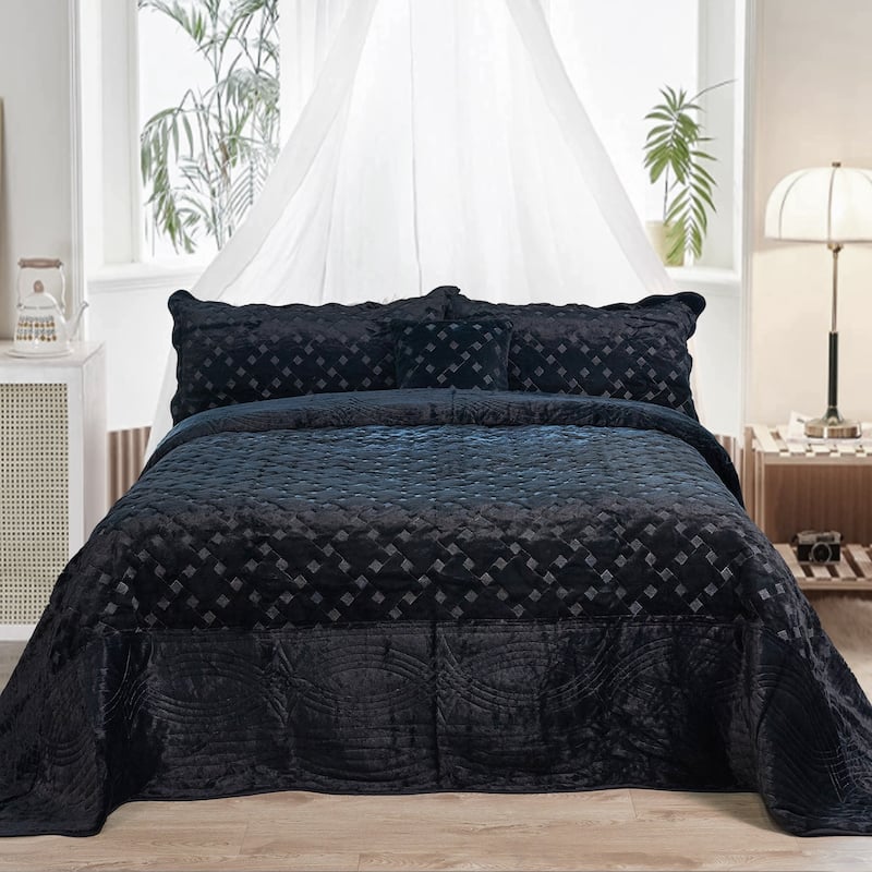 FauxFur Quilted Tatami 4-piece Bedspread Set