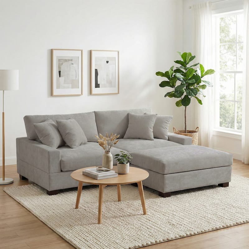 Oversized Chenille Modular Sectional Sofa Living Room Set with Ottoman - Grey/3 Piece