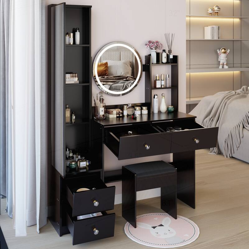 Versatile Vanity Table Set with LED Mirror and Storage