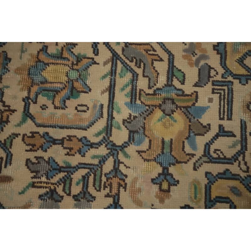 Hand Knotted Oriental 100% Wool Carpet Traditional Floral Beige & Ivories Tabriz Area Rug - 11' 1'' X 8' 3''