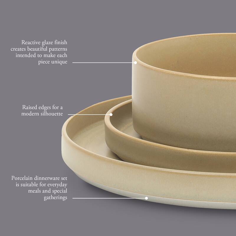 Gibson Elite Echo Bay 12 Piece Porcelain Reactive Glaze (Service for 4) Ceramic Plates and Bowls Dinnerware Set