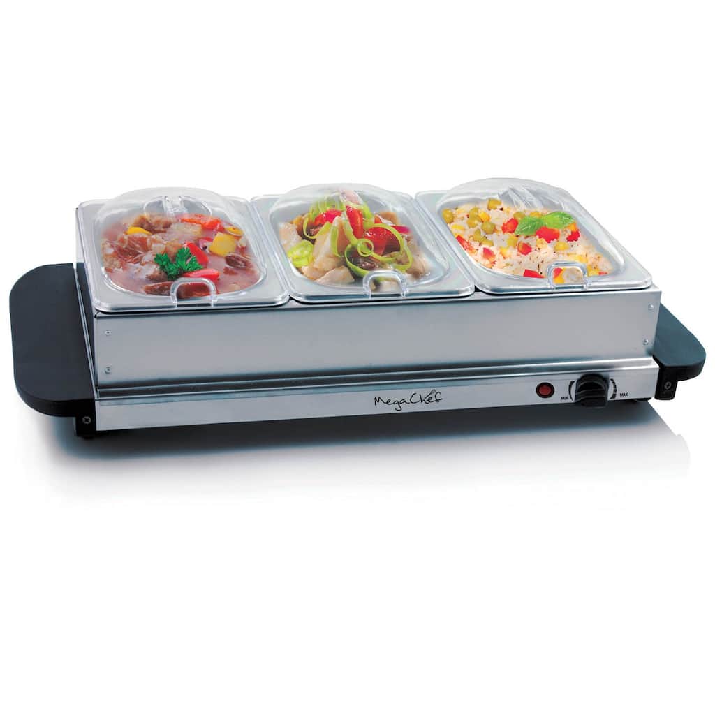 MegaChef Buffet Server & Food Warmer Tray Holder with Three Sections