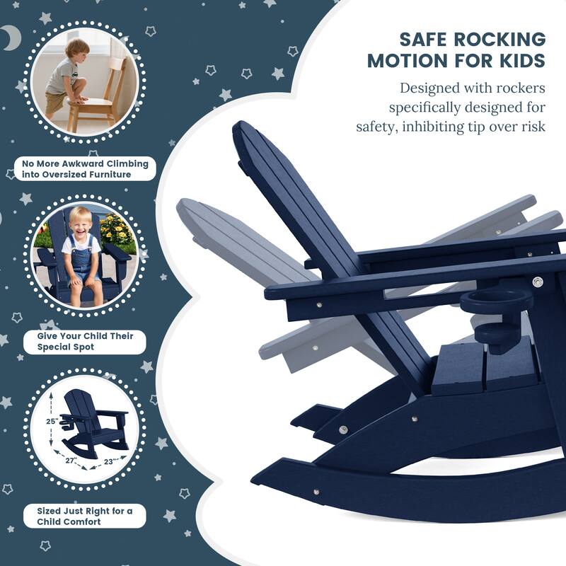 Laguna Kids Outdoor Poly Adirondack Rocking Chair with Cup Holder (Set of 2)