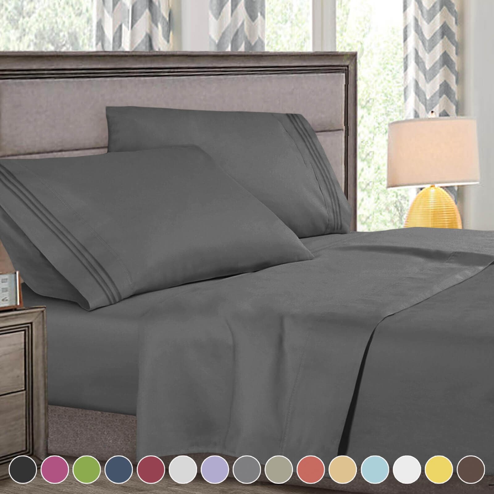4 Pcs Deluxe Deep Pocket Bed Sheet Set in Queen Size-image