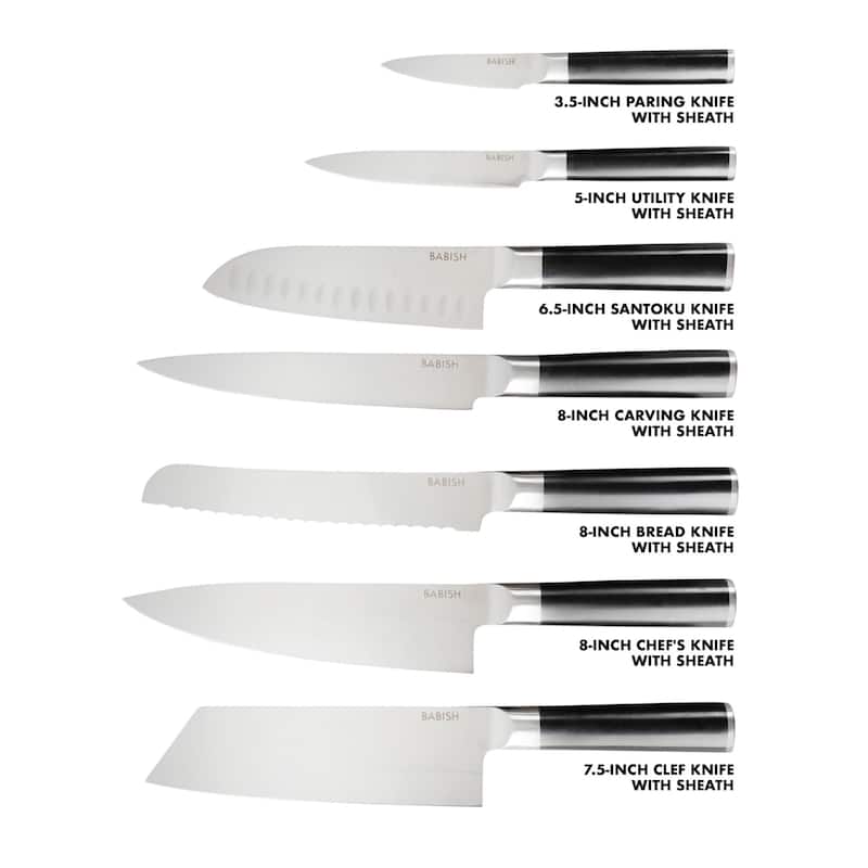 Babish High-Carbon 1.4116 German Steel 14 Piece Full Tang Forged Knife Set W/ Sheaths - Black