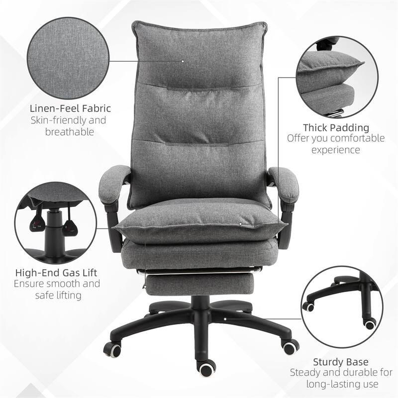 Adjustable Height Swivel Home Office Chair with Retractable Footrest