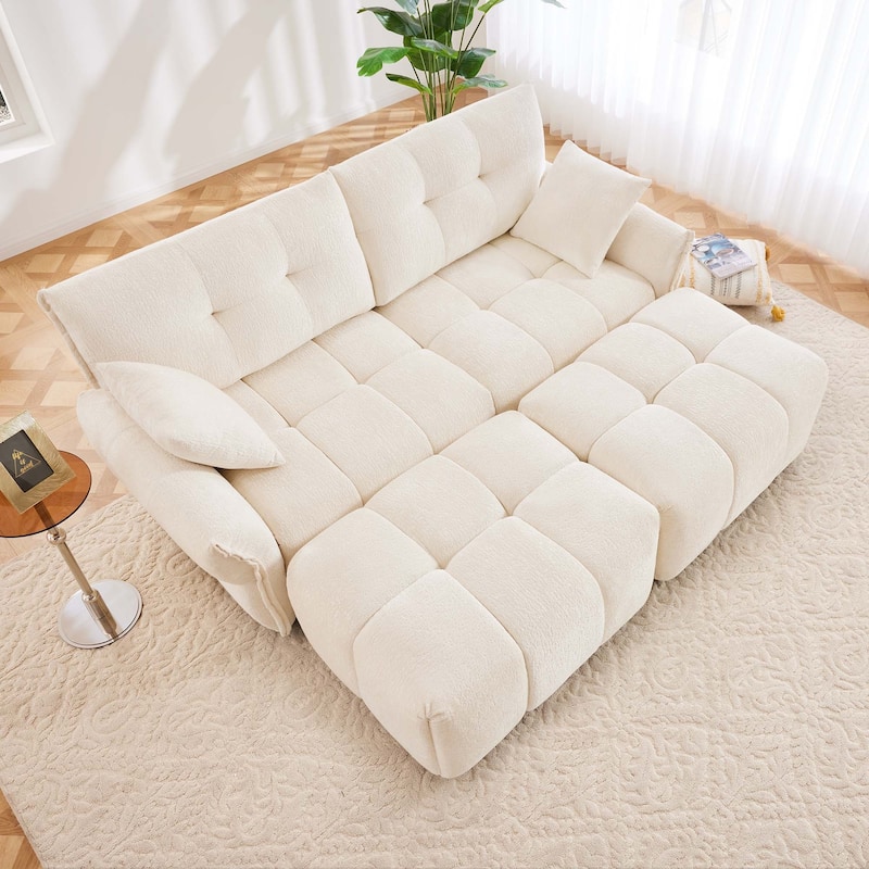 Modular 4-Seat Chenille Sofa Set with 2 Ottomans, High-Resilience Cushions and Solid Wood Frame